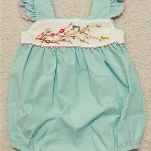 Sweet Dreams Aqua Embroidered Romper